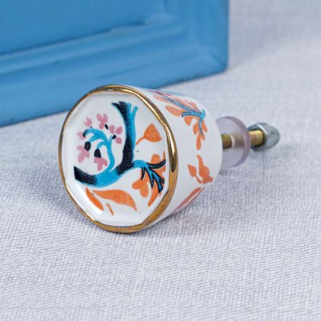 White Octagon Ceramic Floral Dresser Knobs and Pulls